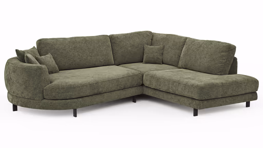 Ecksofa Solenne - Diwan rund links mit Ottomane rechts, Stoff, Olive
