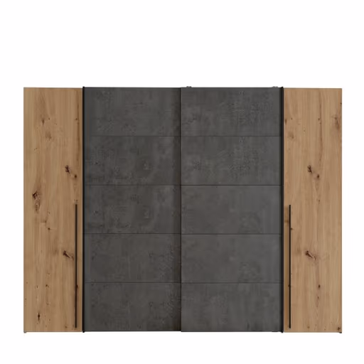 Schwebe-/Drehtürenschrank FAHDA - B. ca. 270 cm, mit Passepartout, mit Dämpfungsbeschlägen, Eiche Artisan Dekor, Betonoptik