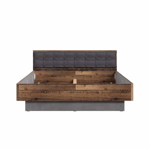 Bettgestell FEA - gepolstertes Kopfteil, Liegefläche ca. 180x200 cm, Old Wood Vintage Dekor, Betonoptik Dunkelgrau