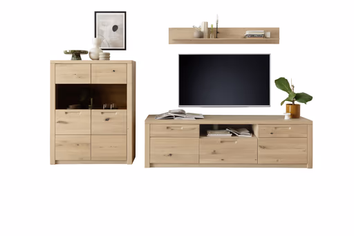 TV-Lowboard - B ca. 202 cm, Eiche Nachbildung, Eiche massiv geölt