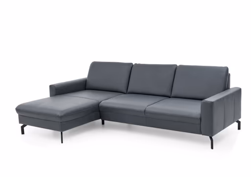 Ecksofa - Longchair links mit 3-Sitzer, Leder, Blau