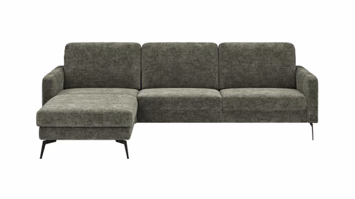 Ecksofa Enna - Longchair Links mit 3-Sitzer, Armlehne A, Stoff, Olivgrün