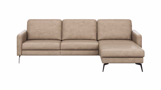 Ecksofa Enna - 3-Sitzer mit Longchair rechts, Armlehne A, Leder, Taupe