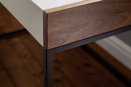 Schreibtisch - Nussbaum, Natur, Lack, Weiß