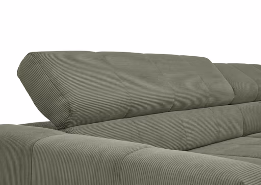 Ecksofa COLLEEN 2.0 - Ecke links mit 2-Sitzer, Kopfteil verstellbar, Feincord, Olive