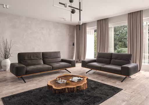 Sofa - 2,5-Sitzer, Kopfteil/Rückenlehne verstellbar, Leder, Dunkelbraun