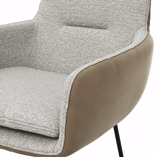 Armlehnstuhl Macano - Stoff & Leder, Hellgrau, Steingrau