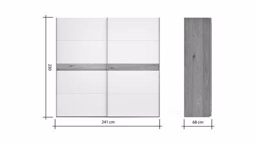 Schwebetürenschrank Viana - B ca. 241 cm, Lack, Steingrau, Riffholz, Balkeneiche