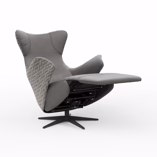 Relaxsessel Follina - Relaxfunktion (motorisch), Leder, Stoff, Grau