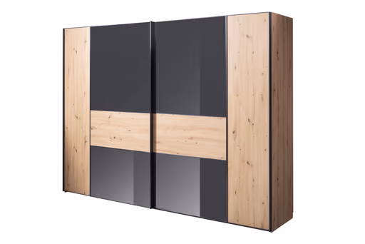 Schwebetürenschrank 2-türig EM Avola - B. ca. 298 cm, Dekor Eiche, Anthrazitglas
