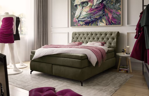 Boxspringbett JOLIN MIX- Liegefläche ca. 180x200 cm, Stoff Dunkelgrün 