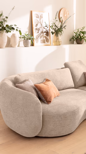 Ecksofa Karasu - 3-Sitzer mit Ottomane rechts, Stoff, Natur