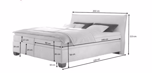  Boxspringbett HADAI- Liegefläche ca. 180x200 cm, Stoff, Anthrazit, Bonell/Bonell