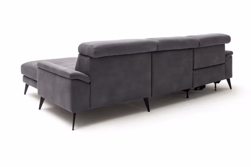Ecksofa Anna - 2,5-Sitzer mit Longchair rechts inkl. Relaxfunktion (motorisch), Kopfteil verstellbar, Stoff, Stahl