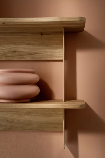 Wandregal Olai - Wildeiche massiv, Metall, Beige