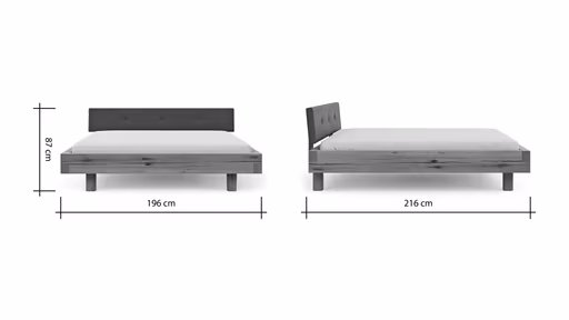 Bettgestell Baltimore - Liegefläche ca. 180x200 cm, Wildeiche massiv, mit Polsterkopfteil Anthrazit