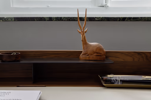 Schreibtisch - Nussbaum, Natur, Lack, Weiß