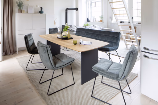 Bank Jukka - B ca. 200 cm, Stoff, Jade, Kufe, Schwarz