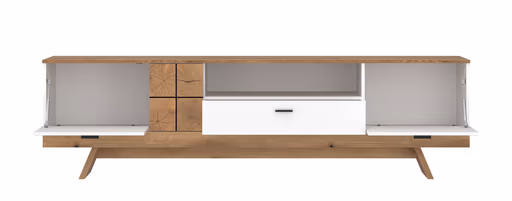 TV-Lowboard - B ca. 216 cm, Alpinweiß, Coast Evoke Eiche Nachbildung, Weiß Hochglanz