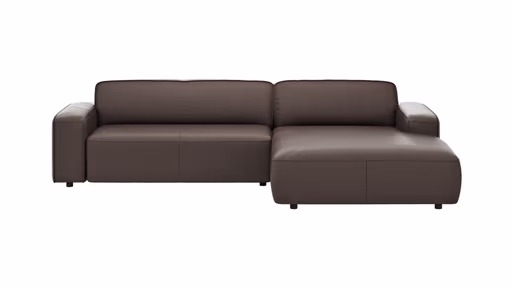 Ecksofa Denver - 2,5-Sitzer mit Longchair rechts, groß, inkl. Sitzvorzug (motorisch), Leder, Mocca