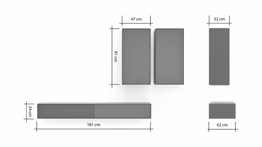 Wohnwand Edge - B ca. 180 cm, Lack, Graphit