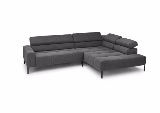  Ecksofa COLLEEN 2.0 - 2-Sitzer mit Ecke rechts, Sitzvorzug motorisch, Feincord, Anthrazit