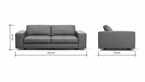 Sofa Aprino 1 - 3,5-Sitzer L, Dickleder, Cognac, Armlehne Block breit