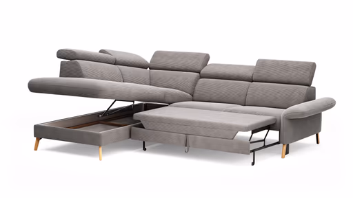 Sofa Maryville - Eckelement und Abschlussteil medium links mit 2,5-Sitzer, inkl. Schlaffunktion, Stauraum, Armlehne/Kopfteil verstellbar, Stoff, Grau