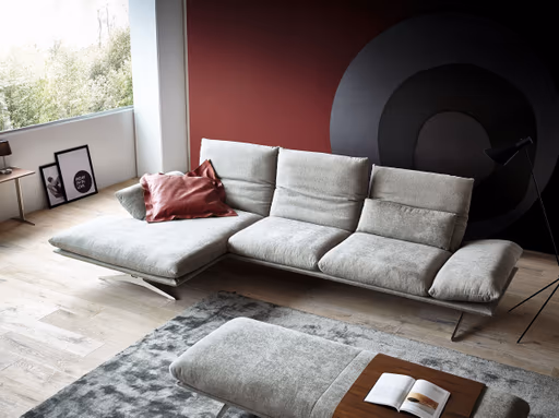 Ecksofa - Longchair links mit 2,5-Sitzer, Rückenlehne/Armlehne/Kopfteil verstellbar, Stoff, Grau