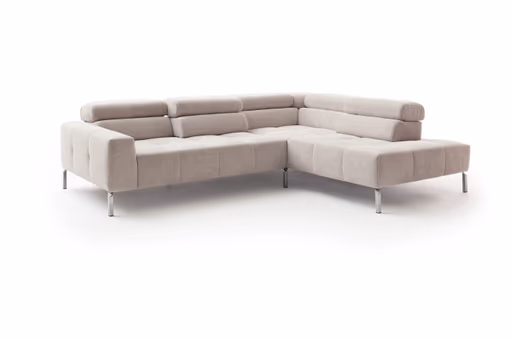 Ecksofa - 2-Sitzer mit Ecke rechts, Kopfteil/Sitztiefe verstellbar, Stoff, Natur