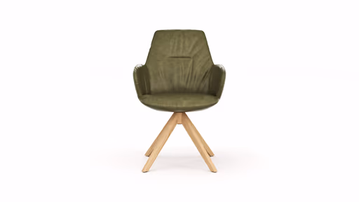 Armlehnstuhl Pegara - Leder, Moos, Beine, Eiche massiv