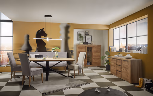 Esstisch - LB ca. 200x100 cm, Eiche massiv geölt, Schweizer Kante, Schwarz