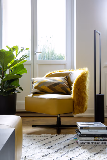 Sessel Cuneo - drehbar, Leder Kurkuma, Stoff, Gold