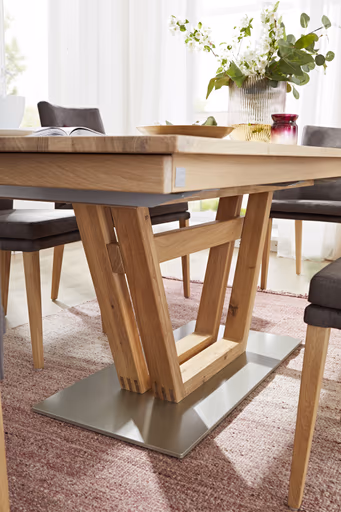 Esstisch Faro Plus - LB ca. 180x90 cm, Tisch verlängerbar (Klappeinlage einseitig), Wildeiche massiv, Bianco