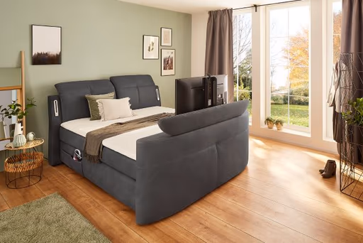 Boxspringbett- Liegefläche ca. 180x200 cm, Stoff, Dunkelgrau