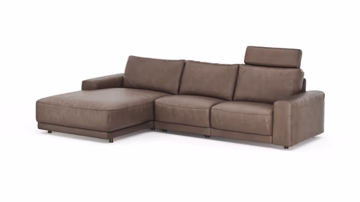 Ecksofa Balok - Longchair groß links mit 2,5-Sitzer, inkl. Relaxfunktion (motorisch) und Kopfstütze, Leder, Dunkelbraun