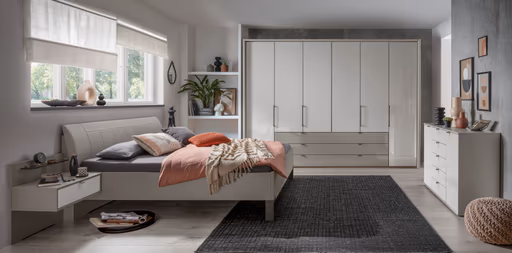 Nachttisch Marbella - Melamin Grau, Glas Weiß