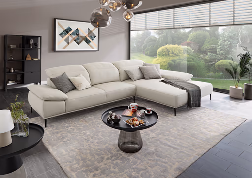 Ecksofa - 3-Sitzer mit Longchair rechts, Leder, Grau