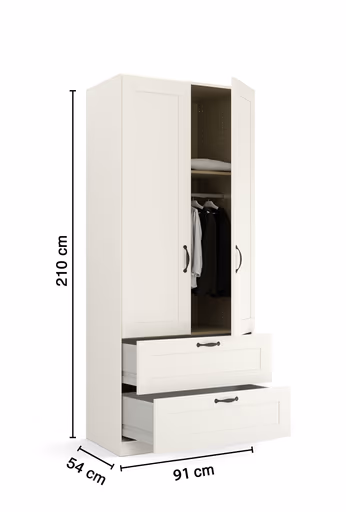 Drehtürenschrank ROMAN SPIN- B ca. 91 cm, Weiß, Landhausoptik