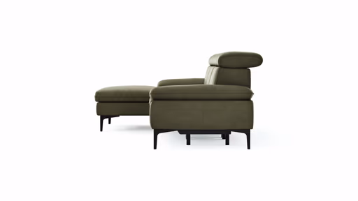 Ecksofa Felipa - Longchair links mit 2,5-Sitzer inkl. Armlehne verstellbar und Rückenlehne/Sitztiefe verstellbar (motorisch), Leder, Olive