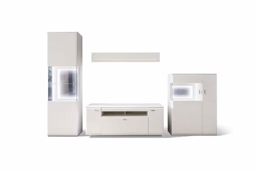 Wohnwand - mit Beleuchtung, Weiß 