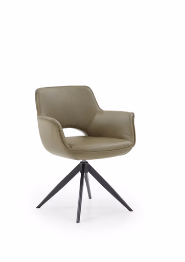 Schalensessel - Leder, Moosgrün, drehbar