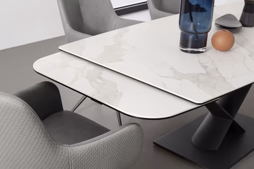 Esstisch Savona - LB ca. 200x100 cm, ausziehbar, Keramik, Weiß, Bootsform