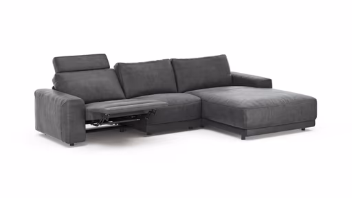 Ecksofa Balok - 2,5-Sitzer mit Longchair groß rechts, inkl. Relaxfunktion (motorisch) und Kopfstütze, Stoff, Anthrazit