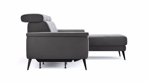 Ecksofa Anna - 2,5-Sitzer mit Longchair rechts inkl. Relaxfunktion (motorisch), Kopfteil verstellbar, Stoff, Stahl