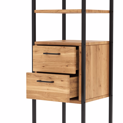 Regal Farmingdale - mit zwei Schubkästen, Eiche massiv, natur geölt