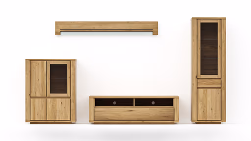 Wohnwand Bakersfield - sichtbare Rückwand und Schubladen geschroppt, Asteiche massiv, geölt