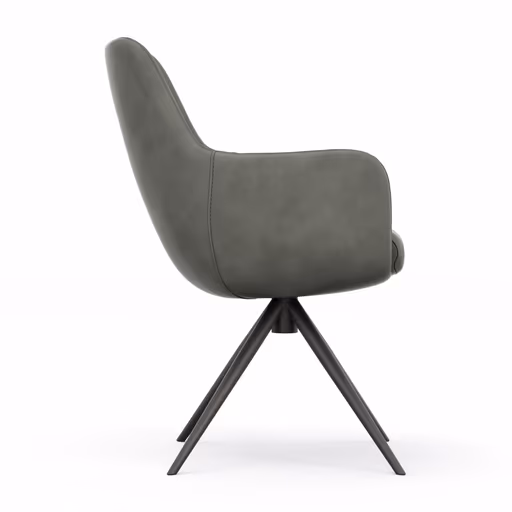 Armlehnstuhl Mis - Leder, Dunkelgrau, Gestell, Anthrazit