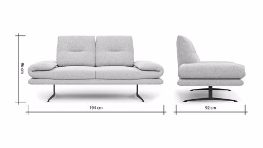 Sofa Lucero 2.0 - 2-Sitzer klein inkl. Drehsitz, Rollout-Armlehne und Sitztiefe verstellbar, Stoff, Offwhite