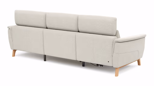 Ecksofa Nevin - 2-Sitzer mit Longchair rechts, inkl. Relaxfunktion (motorisch) und Kopfpolsterverstellung, Stoff, Weiß